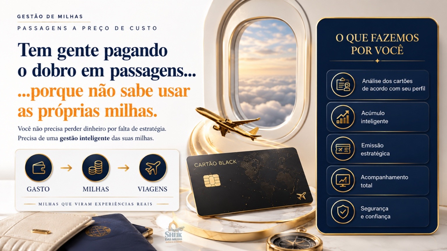 Gestão de milhas: passagens a preço de custo, análise de cartões, acúmulo inteligente, emissão estratégica, acompanhamento, segurança e confiança
